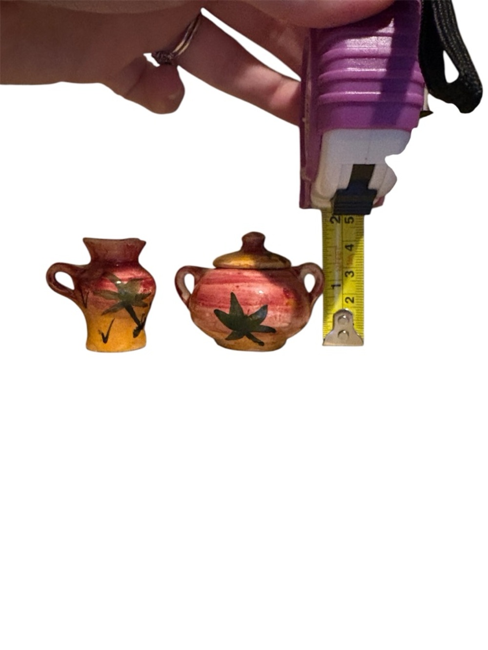 Hand-Painted Mini Ceramic Vase and Covered Jar - Orange & Red